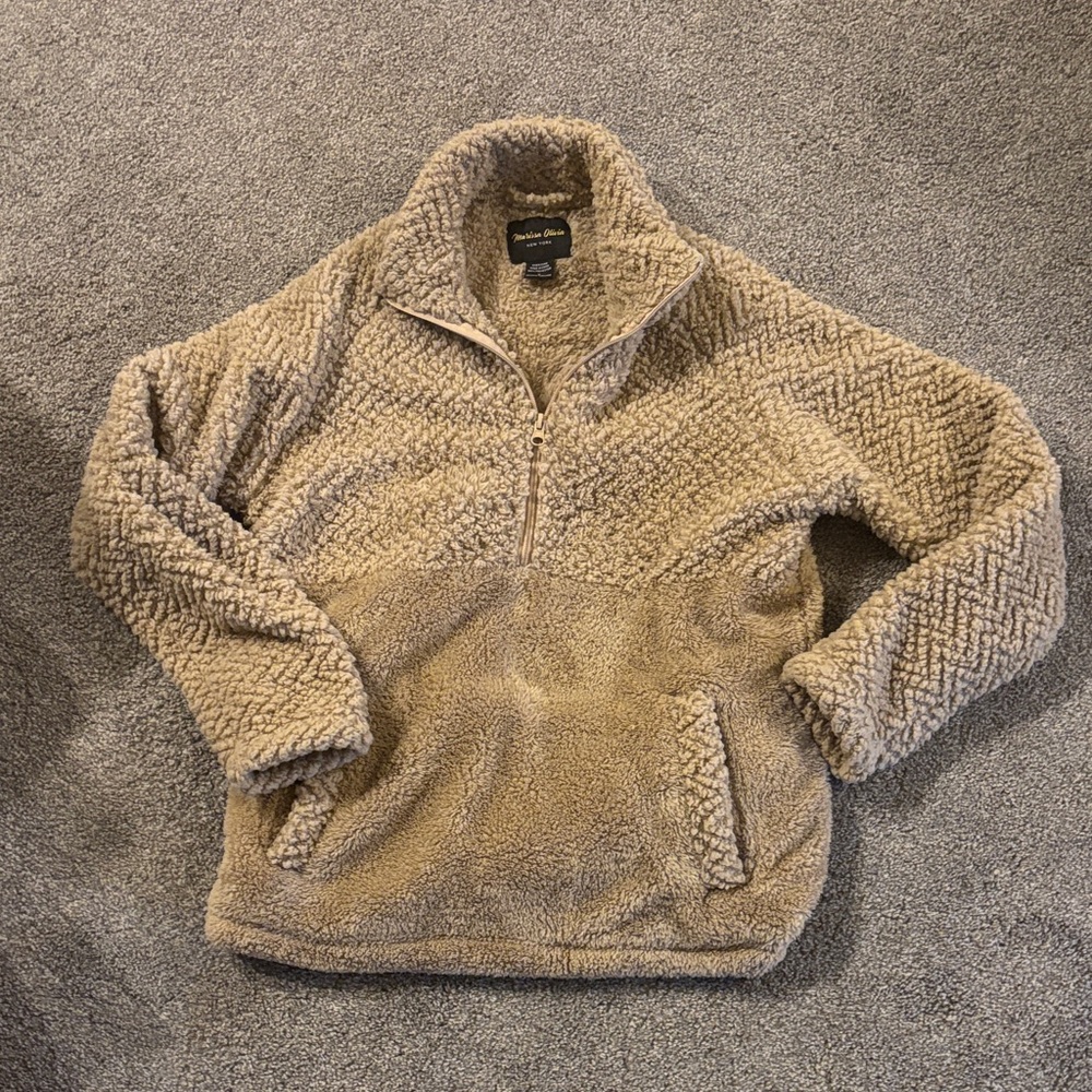 Cozy Tan Sherpa Quarter-Zip Sweater